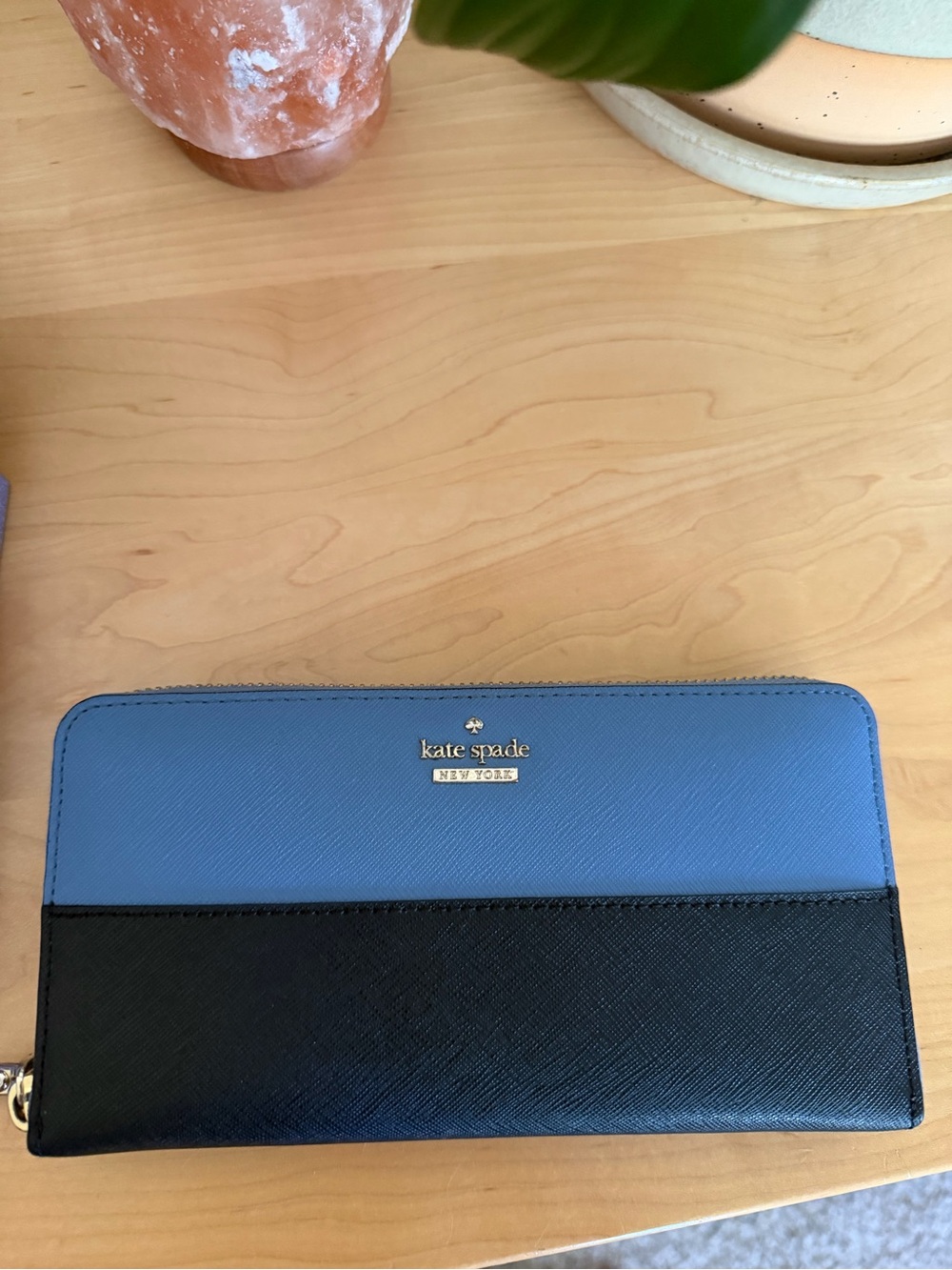 kate spade Two-Tone Blue and Black Zip Around Wallet